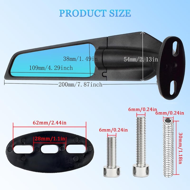 Scerymo Anti-Glare Motorcycle Rear View Mirrors, 360° Rotating Stealth Mirror, Adjustable Side Mirrors, for Kawasaki Ninja 300 400 500 650, Honda CBR300R CBR500R CBR600RR CBR1000RR, Suzuki GSXR 600 750 1000 - Image 3